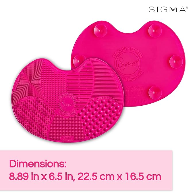 Sigma Beauty Makeup Brush Cleaner Mat ? Sigma Spa Express Silicone Makeup Brush Cleaning Mat with Suction Cups for Cleaning Makeup Brushes Compact Design Fit for Any Travel Makeup Kit (Pink)