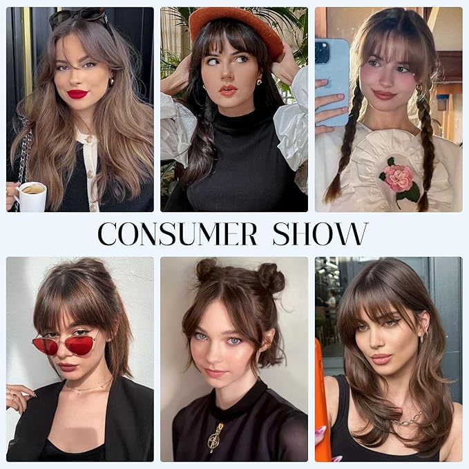 MY-LADY Clip In Bangs Human Hair Bangs 100% Real Human Hair Clip on Wispy Bangs Fringe with Temples Hairpieces for Women(light brown)