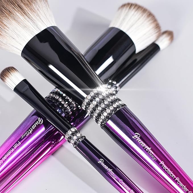 Bueart Design 16PCS Ultra Soft Makeup Brushes Sets with HolderProfessional Make up Brushes with Diamond(Purple-Black Gradient &amp Holder)