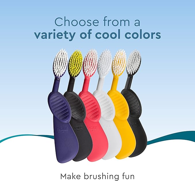 RADIUS Flex Brush with Soft Bristles Toothbrush BPA Free &amp ADA Accepted Designed to Improve Gum Health &amp Reduce Issues - Left Hand - Assorted - Pack of 6
