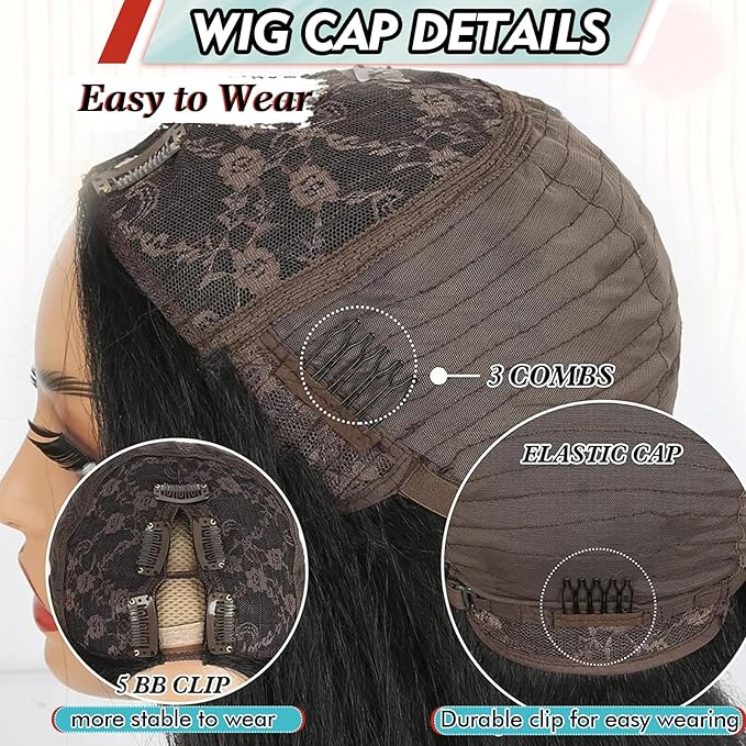 KRSI Natural Black V Part Wig Curly Wavy Upgrade U Part Wig Thin Leave Out Clip in Half Wigs Scalp Protective Glueless Synthetic V Part Wigs for Black Women