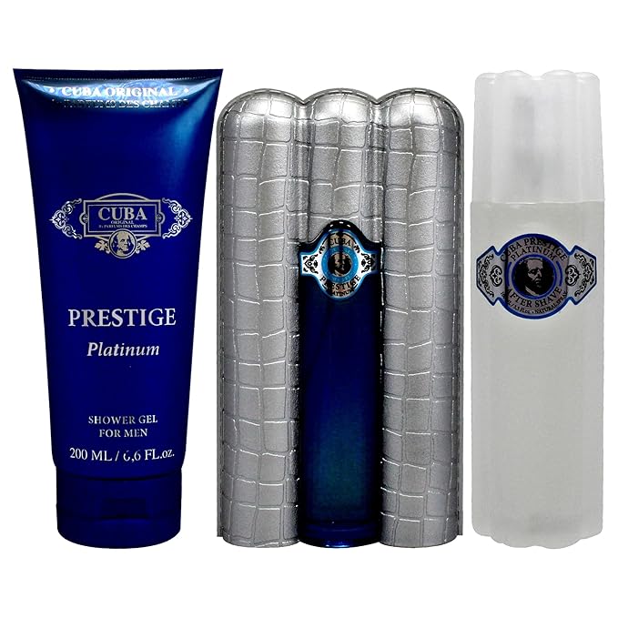Cuba Prestige Platinum by Cuba for Men - 3 Pc Gift Set 3oz EDT Spray 6.7oz Shower Gel 3.3oz After Shave