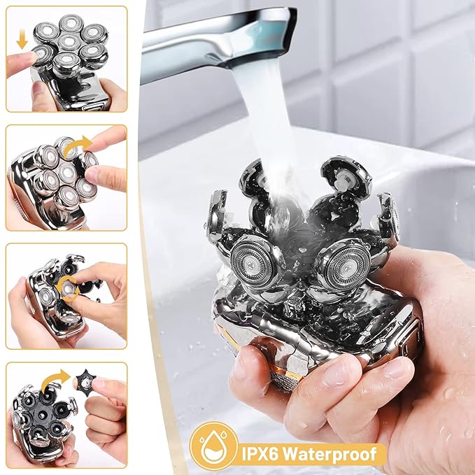 Head Shavers for Bald Men: - Electric Head Shavers for Men Wet&ampDry Waterproof Cordless Electric Razor 6-in-1 Rotary Shaver Grooming Kit with Nose Beard Trimmer Hair Clipper