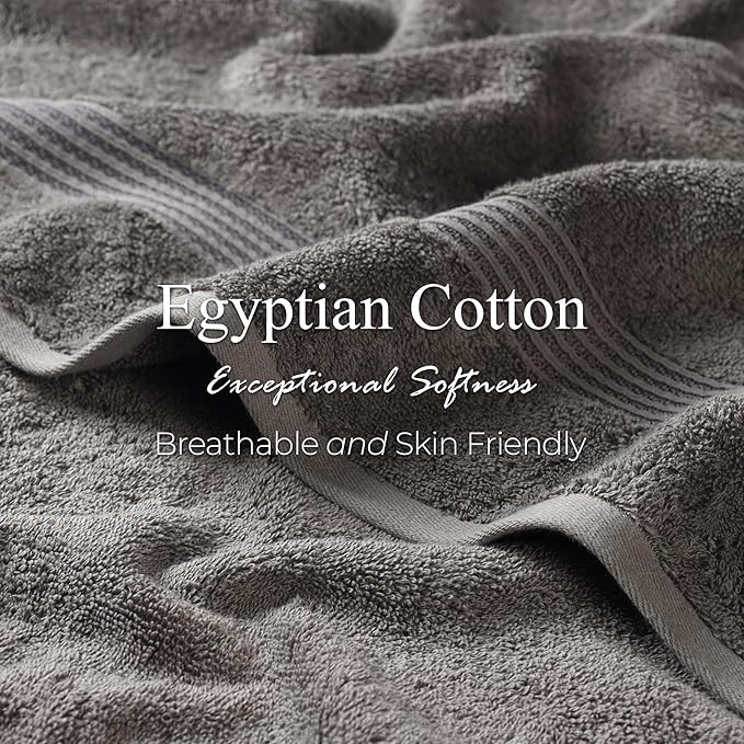 Superior Egyptian Cotton Bath Towel Set Towels for Home Bathroom Master Guest Bath Decor Essentials Quick Dry Absorbent Large Body Towels Spa Hotel Resort Adult Kids Set of 4 Charcoal