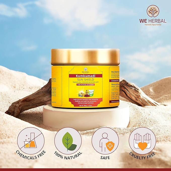 Kumkumadi Sunscreen | Ayurvedic Sun Shield with Saffron Aloe Vera &amp Licorice | Sun Protection Without White Cast | Non-Greasy No Chemicals or Fragrance | 100ml