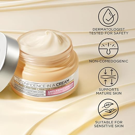 IT Cosmetics Confidence in a Cream - Hydrating &amp Anti Aging Face Moisturizer Visibly Reduces Fine Lines &amp Wrinkles Up To 48H Hydration Repairs Skin Barrier Squalane &amp Ceramides For Al