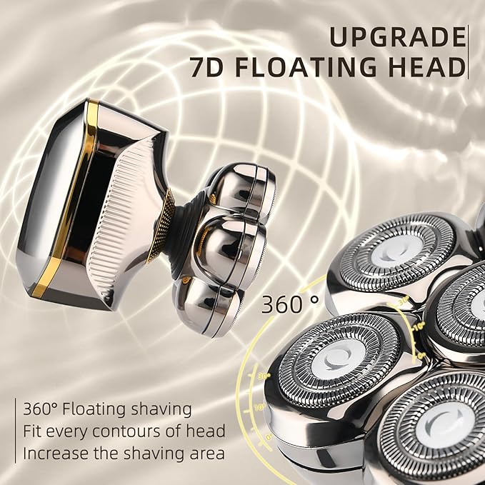 Electric Head Shavers for Bald Men Upgraded 7D Electric Razor for Men - IPX 6 Wet Dry Head Shaver with Nose &amp Ear Trimmer LED Display Anti-Pinch Technology