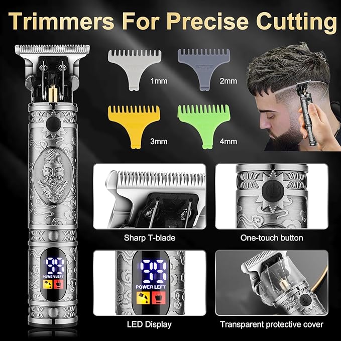Hair Clippers for Man T-Blade Trimmer Nose Hair Trimmer Electric Shaver Set Professional 4 in 1 Barber Clippers Set for Haircut Men?™s Grooming Kit with LCD Display Ideal Gift for Him