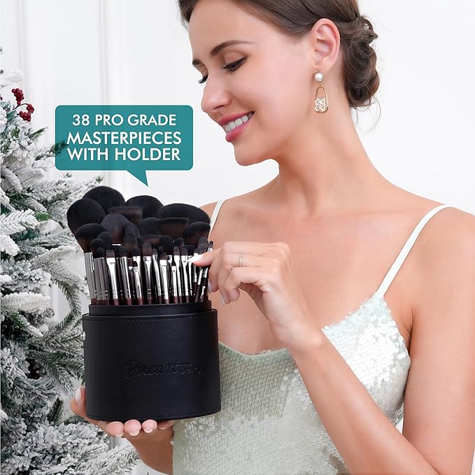 Bueart Design 38Pcs Professional Makeup Brushes Set With Extra Large HolderPremium Soft Synthetic Brush For Foundation Blush Powder Contour Concealer Blending Bronzer Eyeshadow