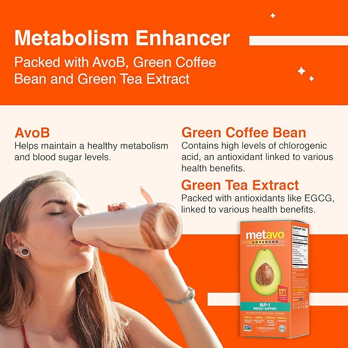 Metavo Advanced Weight Support ? Natural Diet Supplements with Essential Nutrients for Promoting Wellness Enriched with Avocados Green Tea Chromium &amp Green Coffee 90 Easy-to-Swallow Diet Pills