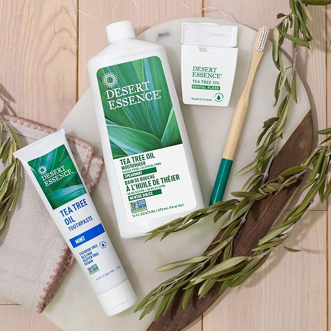 Desert Essence Tea Tree Oil Toothpaste - Mint - 18.75 Oz (6.25 Oz * Pack of 3) - Refreshing Taste - Deep Cleans Teeth &amp Gums - Helps Fight Plaque - Sea Salt - Pure Essential Oil - Baking Soda