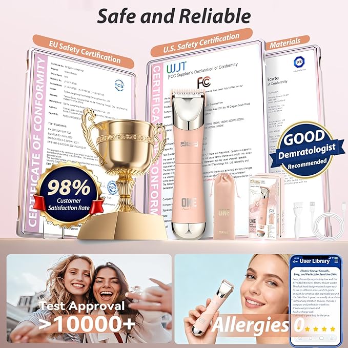 5-in-1 Bikini Trimmer for Women Dual Head?�German-TXO-Technology??Painless-Blade Electric Razors ?�IPX7 Waterproof??Body Shaver for Underarm Leg Arm Body Face Pubic Hair with Storage Bag