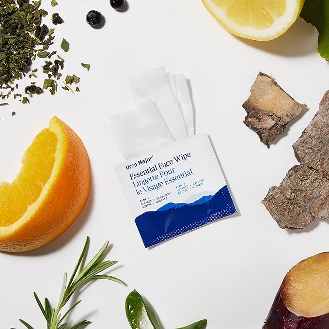 Ursa Major Essential Face Wipes | Natural Biodegradable Cruelty-Free | Cleanse Exfoliate Soothe and Hydrate | Individually Wrapped | 40 count