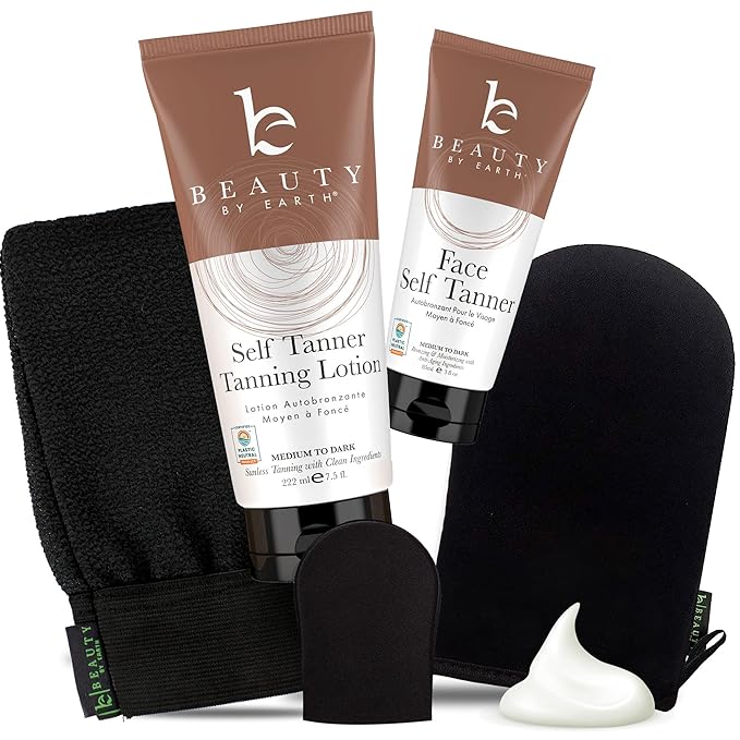 Tanning Lotion Self Tanner Kit - USA Made with Organic &amp Natural Ingredients Self Tanning Lotion Face Tanner &amp Application Kit Non Toxic Gradual Tan Sunless Tan for Women &amp Men