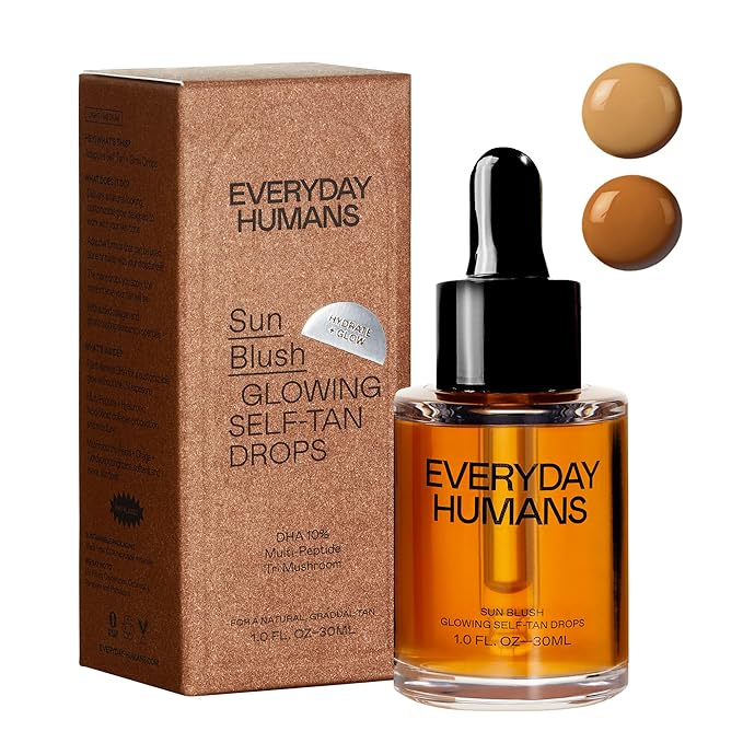 Sun Blush Glowing Self Tanning Drops Australian Made 1.0 fl.oz | Sun-Kissed Natural Face &amp Body Gradual Self Tanner with Peptides | Fragrance Free| Everyday Humans