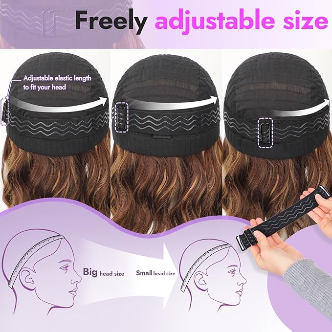 Brown Highlight Short Wavy Wig for Women Lace Hairline Bob Style Synthetic Heat Resistant - Natural Appearance for Everyday Hairstyle 12 Inch