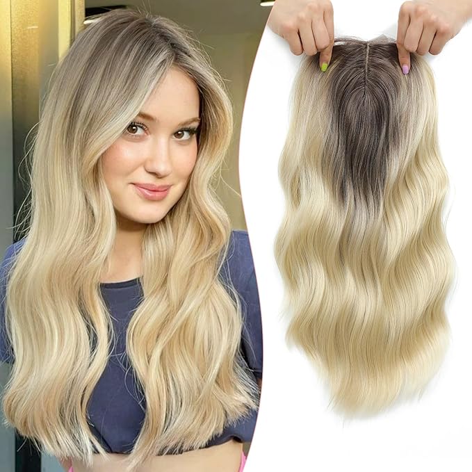 Hair Topper16 Hair Toppers for WomenWig Topper PiecesLarge Coverage Invisible Hairpiece Clip-in Volumizing &amp Curl Wiglet for Thinning Crown/Hairloss (Blonde with Dark Root)