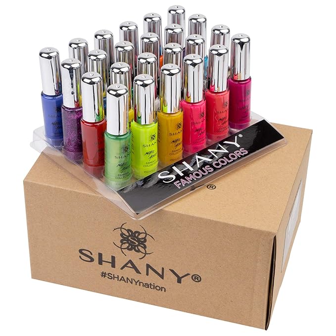 SHANY Nail Art Set Nail Polish - Glitter Metallic Pearls Neon and Matte Nail Polish Nail Art Drawing Decoration Set With Built-in Thin Nail Art Brush - 24 Famous Colors Nail Polish Bulk