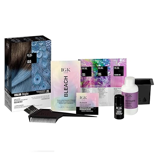 IGK Color Bright One Step Bleach &amp Color Kit for Accent Pieces ICE BREAKER- Cool Blonde | One-Step Color Processing + Replenishes + Hydrates | Vegan + Cruelty Free + Ammonia Free | 4 Oz