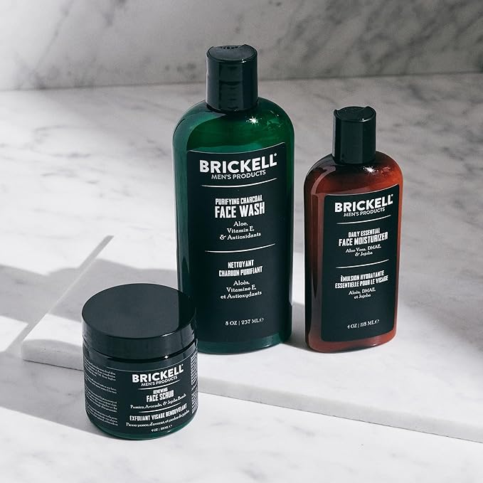Brickell Men's Daily Advanced Face Care Routine II Activated Charcoal Facial Cleanser Face Scrub Facial Moisturizer Lotion Natural and Organic Unscented