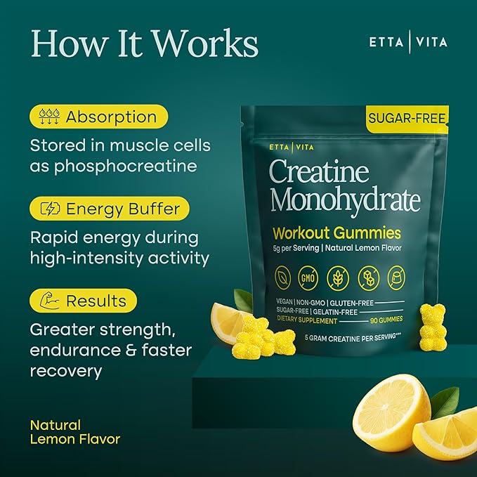 Sugar-Free Creatine Monohydrate Gummies 5gram per Serving Potent Creatine Gummies for Men &amp Women Supplement for Muscle Support Cellular Energy &amp Cognitive Function Gluten-Free