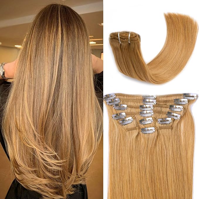 Clip in Hair Extensions Real Human Hair for White Women Caramel100% Natural Premium Remy Human Hair 16 Inch 10pcs 85g/SetStraight Clip Hair Extensions with Double Weft
