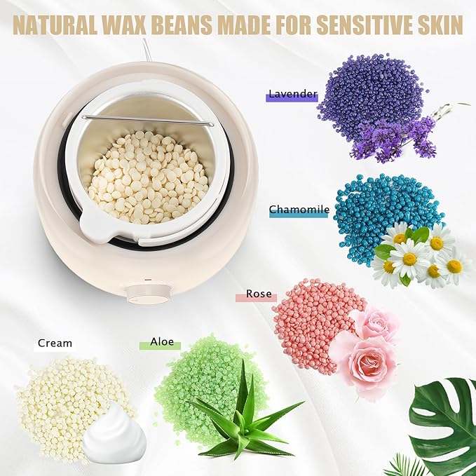 Waxing Kit - Wax Warmer for Hair Removal Hard Wax Kit with 14oz 5 Bags Hard Wax Beans for Full Body Legs Face Eyebrows Bikini Brazilian Waxing Kit for Women Men