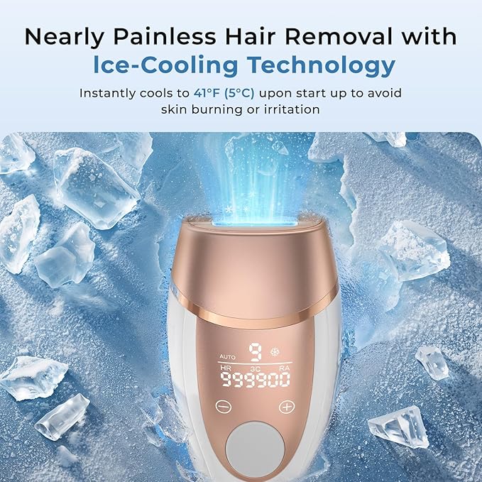 Ice Cool Laser Hair Removal for Women &amp Men 9-Level Permanent Painless IPL Hair Remover Device for Body Face Legs Armpits Bikini Line At-Home Use