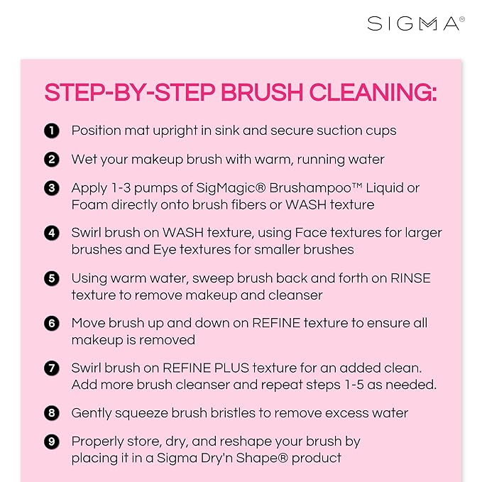 Sigma Beauty Makeup Brush Cleaner Mat ? Sigma Spa Express Silicone Makeup Brush Cleaning Mat with Suction Cups for Cleaning Makeup Brushes Compact Design Fit for Any Travel Makeup Kit (Pink)