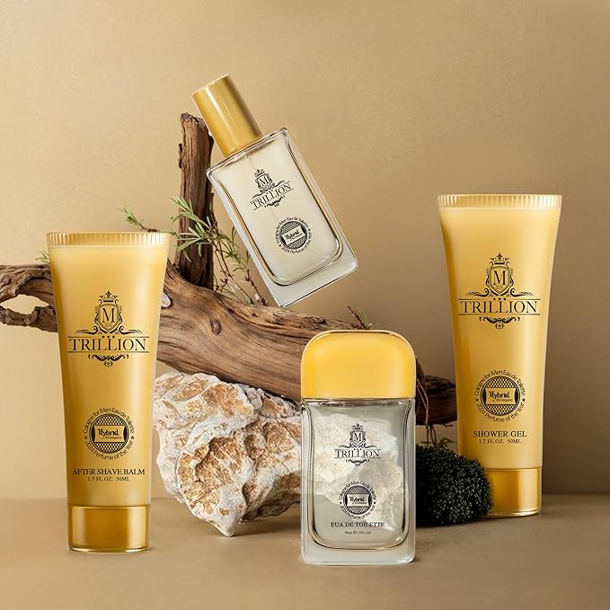 Hybrid &amp Company Men Trillion 4-Piece Gift Set 0.68 Fl.Oz Eau de Toilette 50ml Perfume After Shave Balm Shower Gel