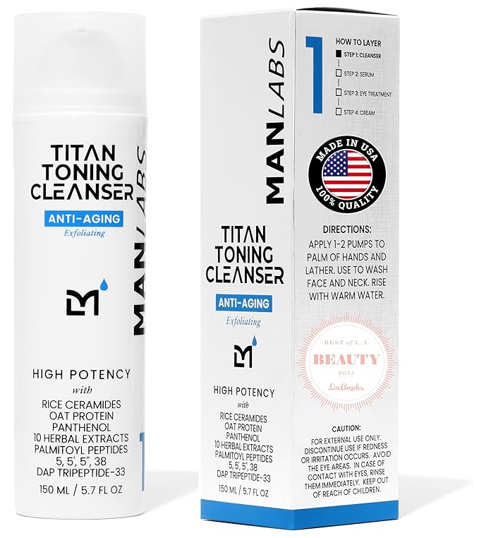 Titan Anti-Aging Mens Face Wash ? For Men Cleanse Hydrate Revitalize ? Gentle Exfoliating Face Cleanser ? Men Skin Care ? Herbal Extracts Ceramides Peptides All Skin Types ? Unscented