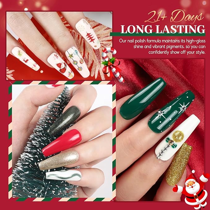 COSCELIA Christmas Gel Nail Polish Kit with U V Light Base and Top Coat 20 Bottles Gel Polish and 3 Colors Poly Extension Polish Set Glitter Decoration Starter Kit Gifts for Women
