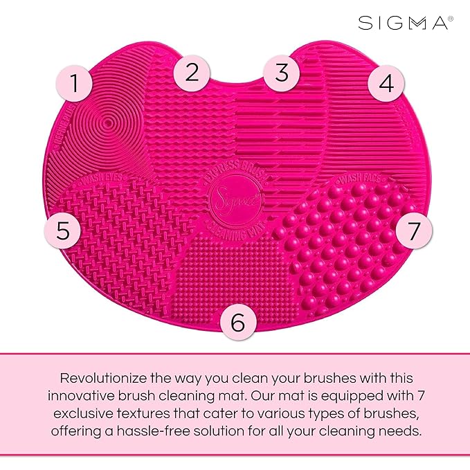 Sigma Beauty Makeup Brush Cleaner Mat ? Sigma Spa Express Silicone Makeup Brush Cleaning Mat with Suction Cups for Cleaning Makeup Brushes Compact Design Fit for Any Travel Makeup Kit (Pink)