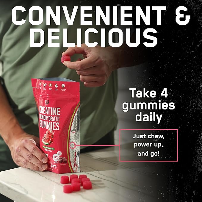 SteelFit Creapure Creatine Monohydrate Gummies for Men &amp Women Juicy Watermelon - Gym Workout Nutritional Supplements for Muscle Gain Brain Health &amp Strength Building Dietary Supplement 120