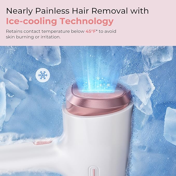 Laser Hair Removal for Women &amp Men 45°F Ice-Cooling Contact Safe &amp Virtually Painless Alternative to Salon IPL Hair Removal Device Long-Lasting Hair Removal from Home with Razor &amp Glas