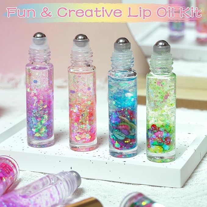 DIY Lip Gloss Making Kit Lip Oil Maker Kits to Make Your Own Lipglosses with Roller Bottles Moisturizing Lipstick Supplies Set All-Inclusive Fun Lip Sticks Craft Kit for Girls Women