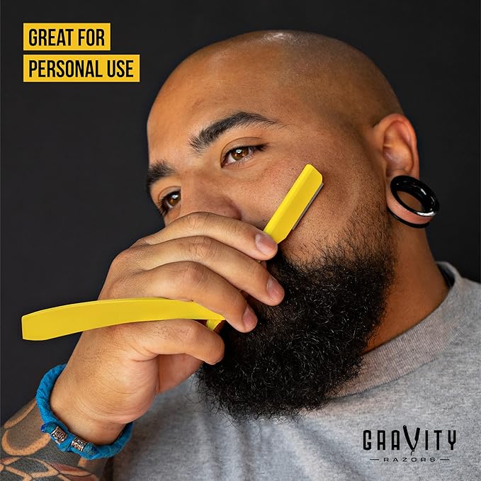 GRAVITY RAZORS Professional Straight Razor Kit ? Minimal Exposure Includes 10 Premium Blades 2mm Exposed Yellow