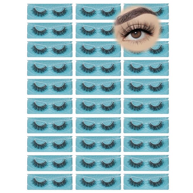 Wholesale Lashes 3D Faux Mink Eyelash Bulk 18mm Handmade Reusable Eye Lash Dramatic Fluffy False Lash with Glitter Portable Packing (Flufy 30 pairs - A20)