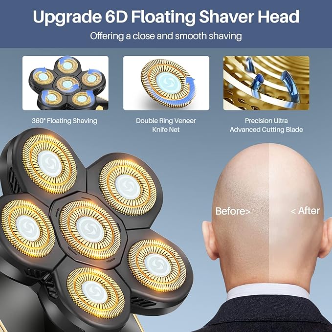 Head Shavers for Bald Men Rotary Electric Razor Cordless Electric Shaver Rechargeable Head Shaver Waterproof Mens Head Razor Multifunctional Shaving Grooming Kit for Balder