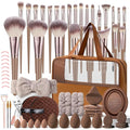 Brown Makeup Brushes Set Professional 66Pcs with Case Premium Synthetic for Foundation Concealer Blush Eyeshadow Powder Contour Makeup Brush Kit Face Eye Make up Brushes &amp Tools