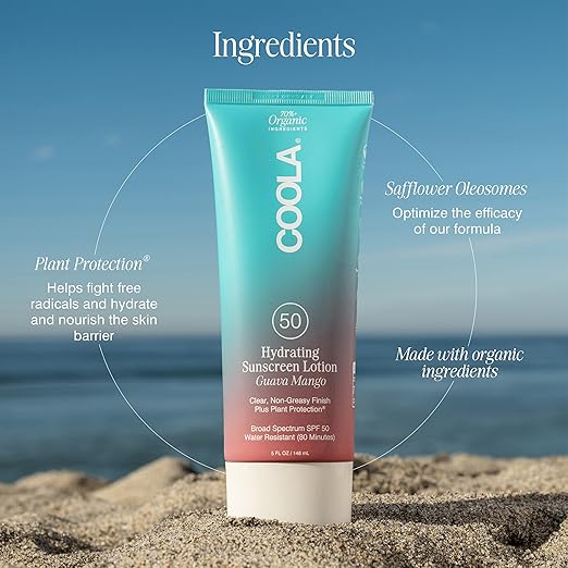 COOLA Organic Sunscreen SPF 50 Sunblock Body Lotion Dermatologist Tested Skin Care for Daily Protection Vegan and Gluten Free Guava Mango 5 Fl Oz