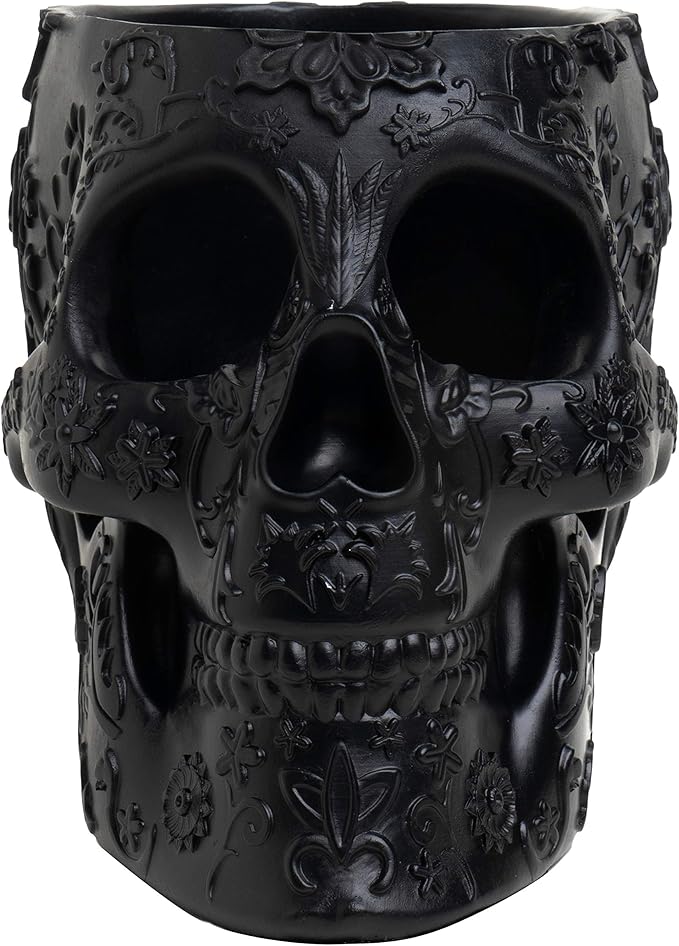 Skull Makeup Brush Holder Pen Holder Vanity Desk Office Organizer Stationary Decor Planter  Candy Bowl  Goth Decorations  Extra Large Skulls Gothic Skull &amp Bones Organizer Bathroom (Blac