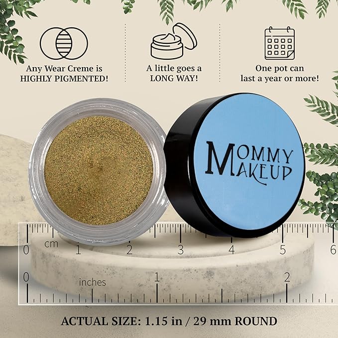 Mommy Makeup Any Wear Creme Eyeshadow - Waterproof Crease-Proof Long Lasting High Pigment Oil-free - Cream to Powder for Eyes Cheeks &amp Lips (Golden Khaki)