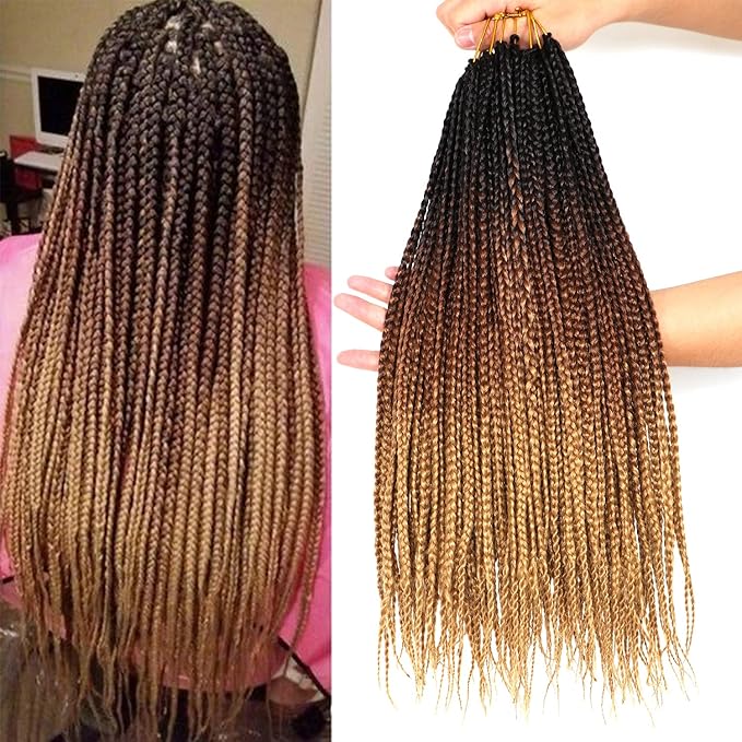 7 Packs Goddess Box Braids Crochet Hair 18 Inch Ombre Prelooped Crochet Box Braids Crochet Hair for Black Women Braiding Hair (18 Inch (Pack of 7) 1B/30/27)