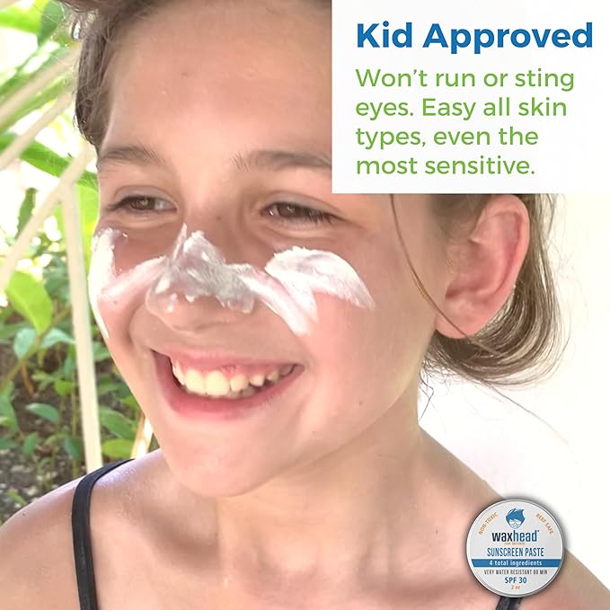 Waxhead Zinc Oxide Sunscreen Face &amp Nose - Sensitive Skin Safe SPF 30 Reef Safe Physical Visible Protection for Acne Prone Skin Waterproof Natural Mineral Sunscreen for Kids &amp Adults (White