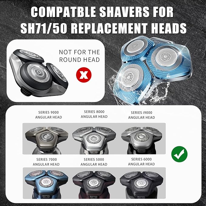 SH71/50 Shaving Heads Compatible with Phili*s Shavers Series S5000 (S5XXX)S7000 (S7XXX) for SH60/70 and SH70/70 (Blue)