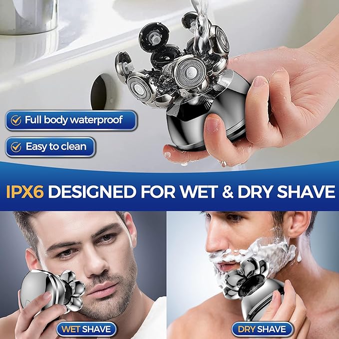 Head Shavers for Bald Men Bald Head Shavers for Men Wet Dry Men's Electric Razor for Face Shaving Waterproof Cordless 7-Blade Shaver for Man Face Rechargeable Grooming Kit Gift for Man Silver