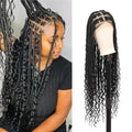 Kalyss HD Full Lace Boho Braided Wigs for Women 360 Lace Front Box Braided Wigs with Baby Hair Black Premium Synthetic Knotless Braid Wig 36