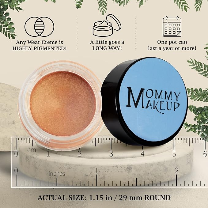 Mommy Makeup Any Wear Creme Eyeshadow - Waterproof Crease-Proof Long Lasting High Pigment Oil-free - Cream to Powder for Eyes Cheeks &amp Lips (Golden Apricot)