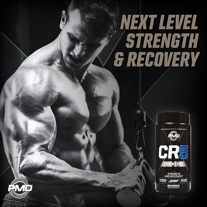 PMD Sports CR5 Professional Creatine Complex - Improved Recovery Reduce Soreness Lean Muscle Mass Gainer - Power 5 Creatine Blend for Strength Endurance and Recovery (240 Creatine Capsules)